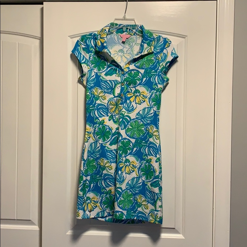 Lilly Pulitzer Blue Green Yellow Floral Polo Dress